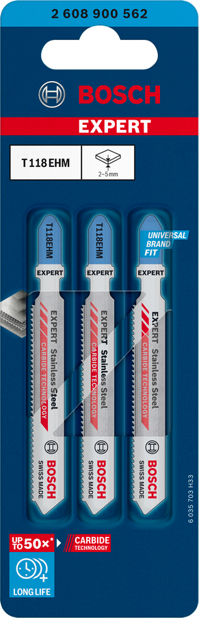 Bosch Expert Stichsägeblatt T 118 EHM Stainless Steel für dünne Bleche 3 Stück