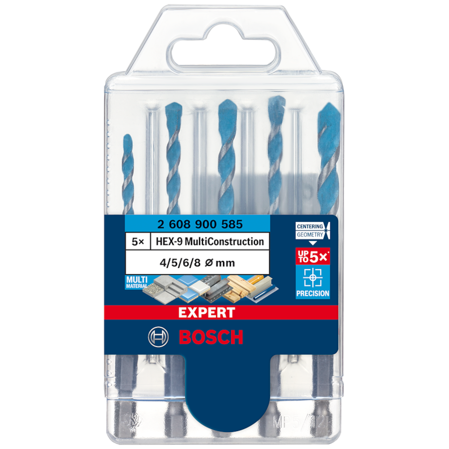 Bosch Expert HEX-9 MultiConstruction Bohrer-Set Ø 4/5/6/6/8 mm ideal für unterschiedliche Materialien