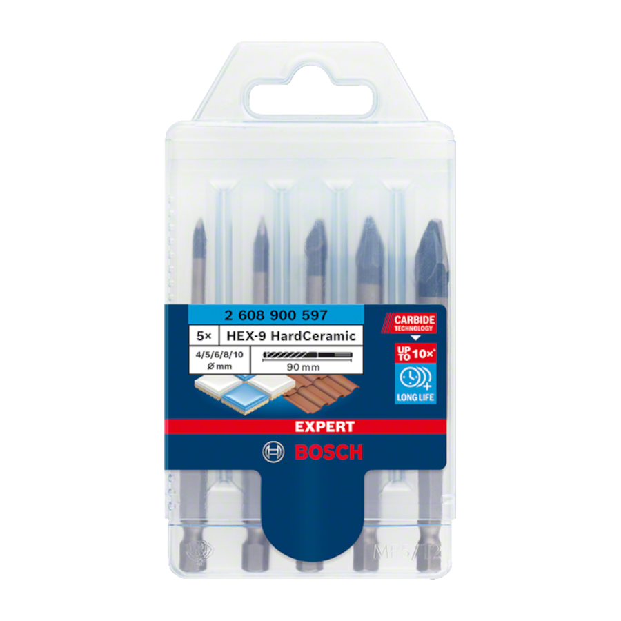 Bosch Expert HEX-9 HardCeramic Bohrer-Set Ø 4/5/6/8/10 mm für harte Fliesen 5 tlg.