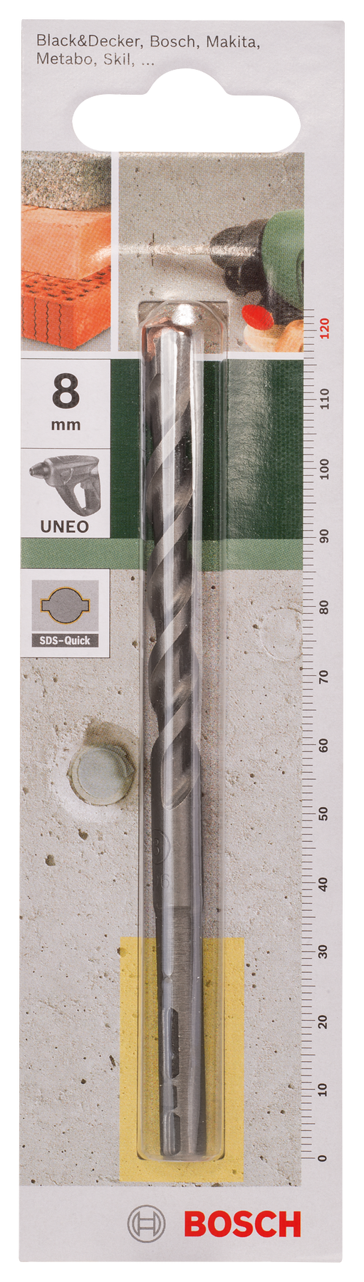 Bosch DIY Uneo Bohrer für Beton/Stein SDS-Quick, Ø 8 x 75 x 120 mm