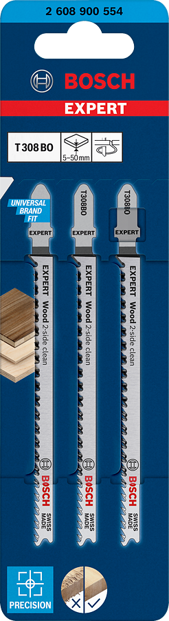 Bosch EXPERT Stichsägeblätter T 308 BO (Wood 2-side clean 3 Stk. Holzschnitte)