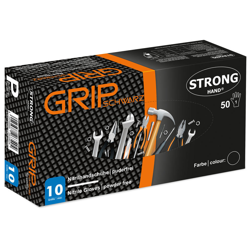 STRONGHAND Einweghandschuh Grip Nitril schwarz Gr. 7/8/9/10/11 in Box