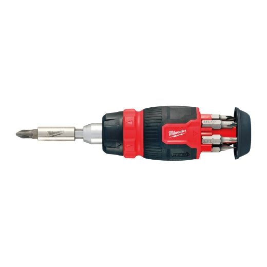 Milwaukee Multi-Bit Schraubendreher mit Ratschenfunktion 1/4" 8-in-1 Stubby inkl. 7 Bits PH/PZ/TX/SL