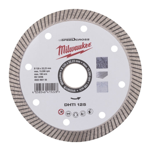 Milwaukee Diamanttrennscheibe Ø 125x22.23 mm Speedcross  DHTi für Keramik u. Naturstein, geschlossen