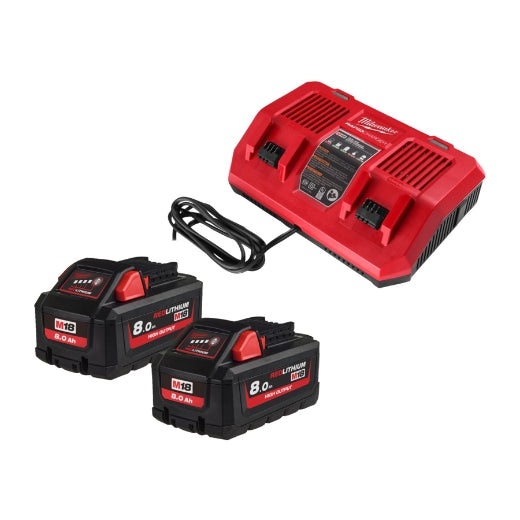 Milwaukee® 18 V Akku-StarterSet M18 HNRGO-802 Kit 2x 18V 8.0 Ah + M18 DFC Doppel-Schnellladegerät mit 6 A Ladestrom