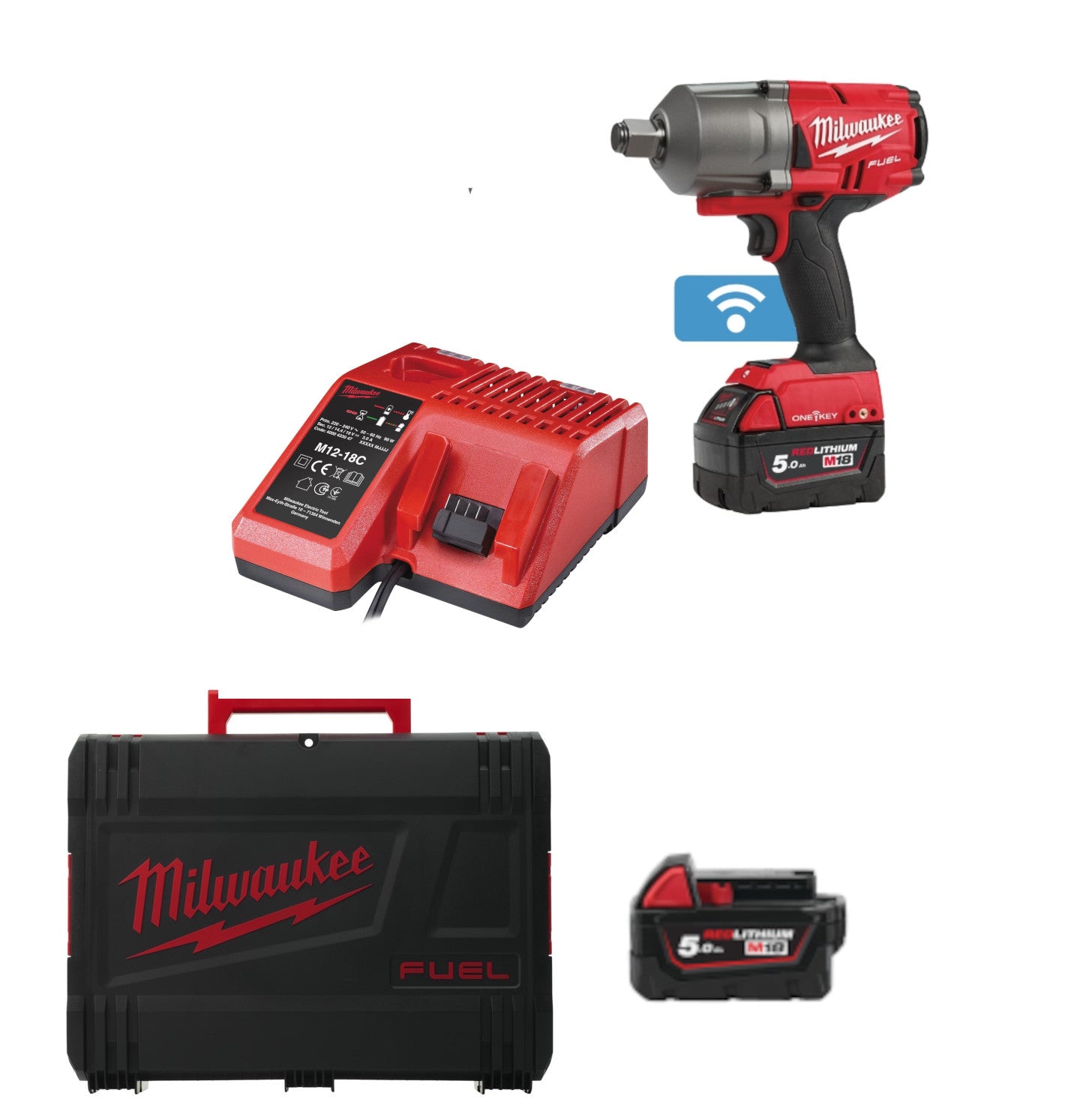 Milwaukee M18 ONEFHIWF34-502X FUEL Akku-Schlagschrauber 1627 Nm 3/4" mit Sprengring 2x 5.0 Ah und Lader in HD-Box