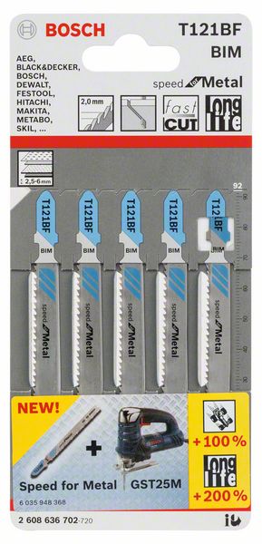 Bosch Stichsägeblatt T 121 BF Speed for Metal (5er-Pack, Bleche)