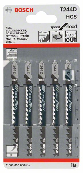 Bosch Stichsägeblatt T 244 D Speed for Wood 5 Stk. (2608630058)
