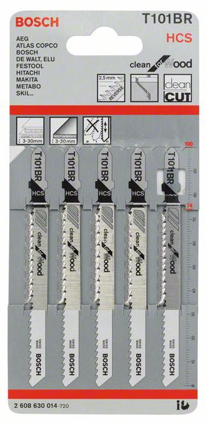 Bosch Stichsägeblatt T 101 BR Clean for Wood (5er-Pack, saubere gerade Schnitte in Holz)