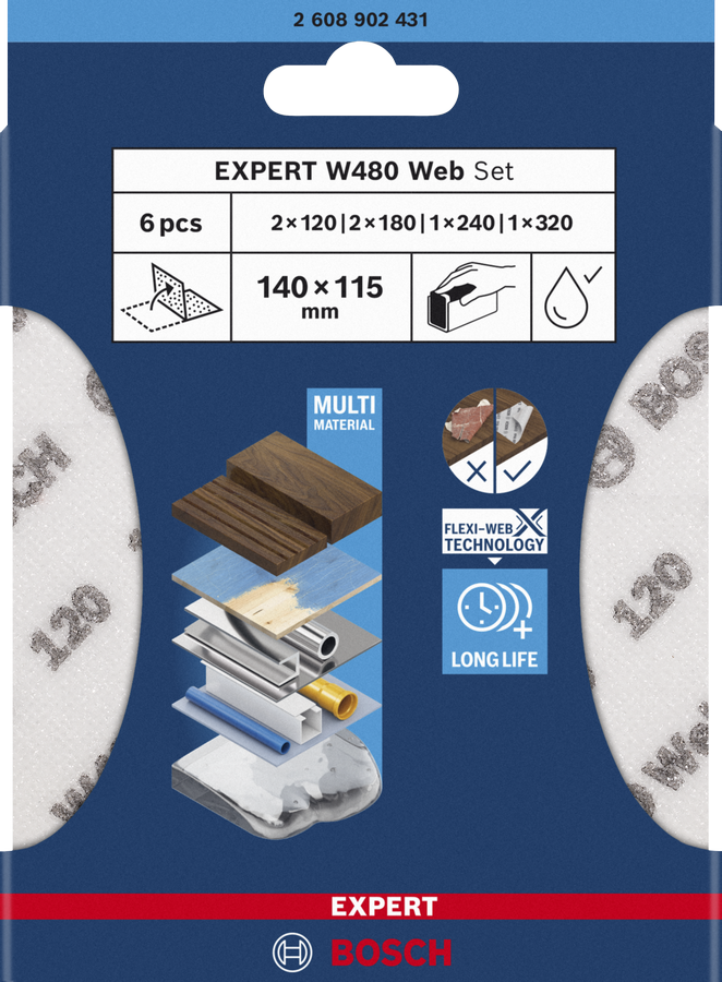 Bosch Expert Handschleifblatt Set W480 Web 1/4 115 x 140 mm 6 tlg. (2608902431)