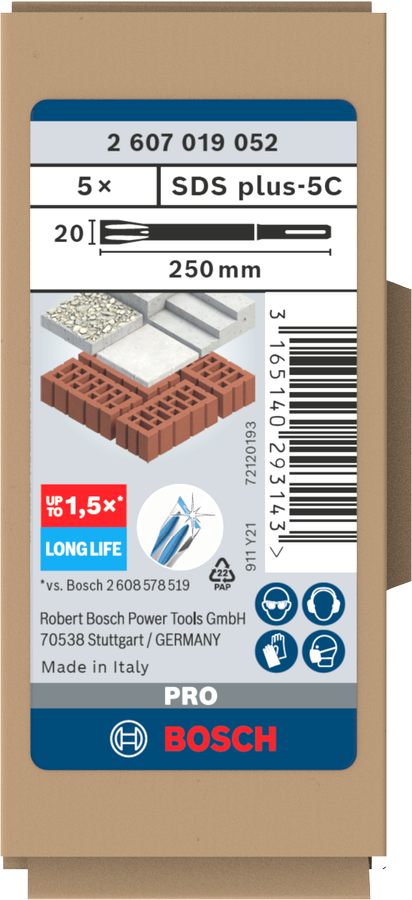 Bosch PRO SDS plus-5C Flachmeißel 20 x 250 mm 5 tlg. (2607019052)