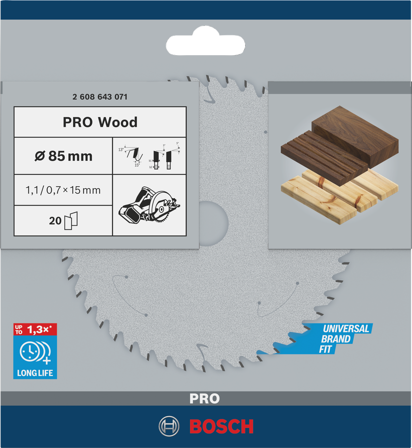 Bosch Pro Wood Kreissägeblatt 85x1.1/0.7x15 mm 20 Zähne Holz (2608643071)