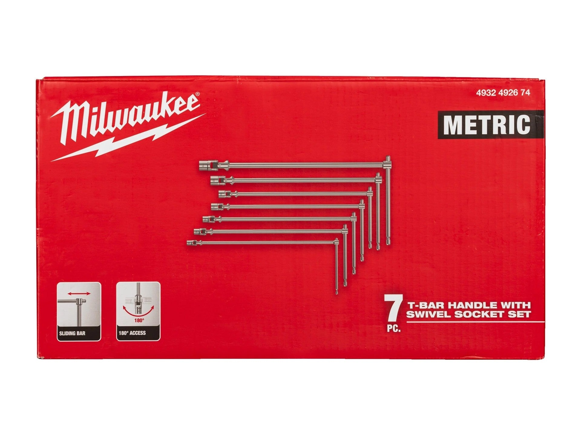 Milwaukee T-Gelenkschlüssel mit schwenkbarem Steckschlüssel Set, metrisch 7 tlg. (4932492674)