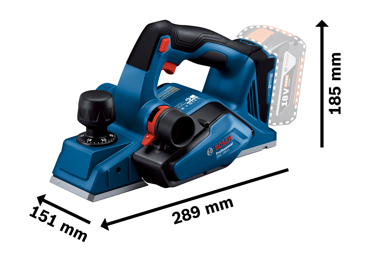 Bosch Professional GHO 18V-26 Akku-Hobel bürstenlos ohne Akku/Lader in L-Boxx 238 Maße