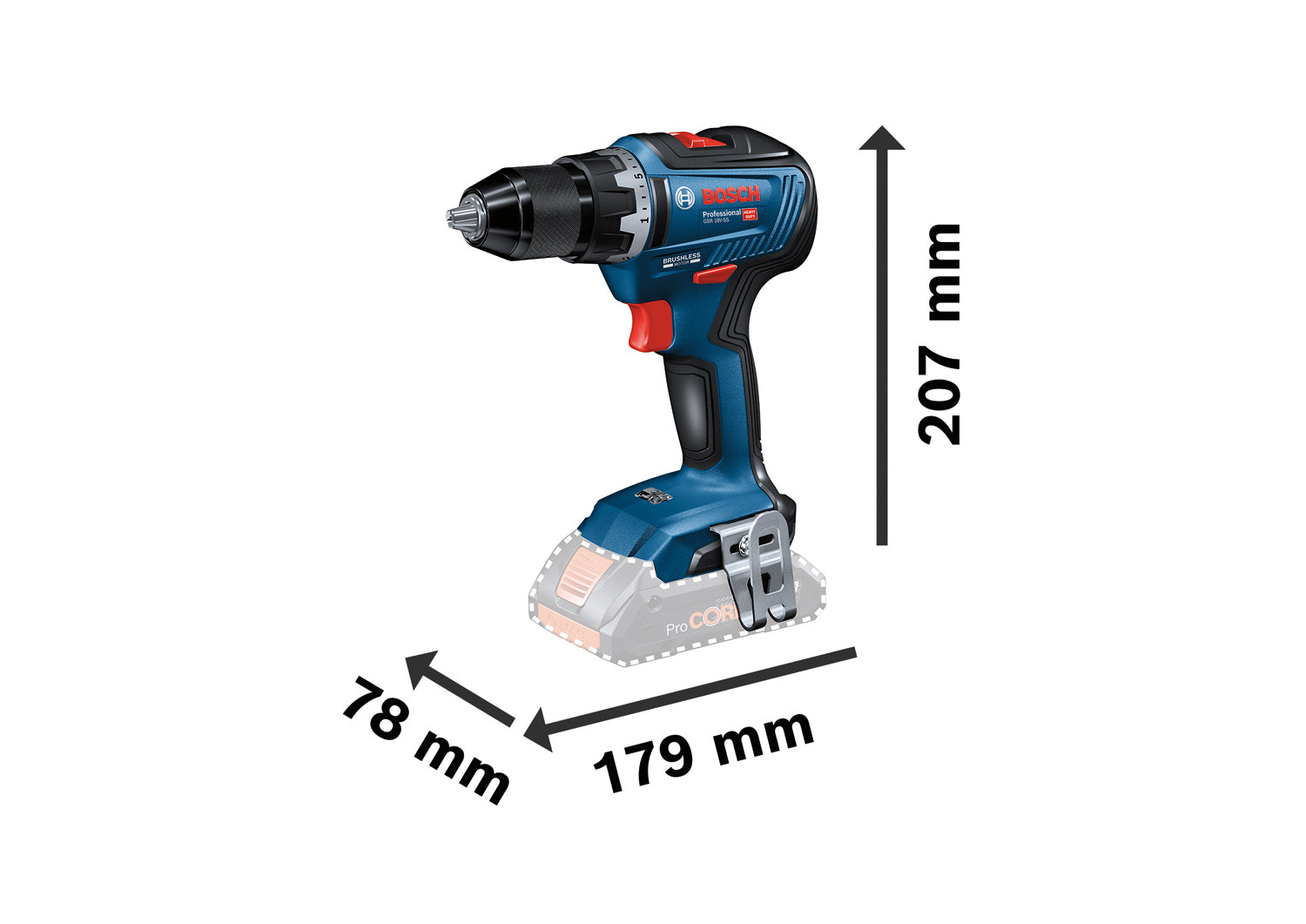 Bosch Professional GSR 18V-55 Akku-Bohrschrauber bürstenlos mit 55 Nm