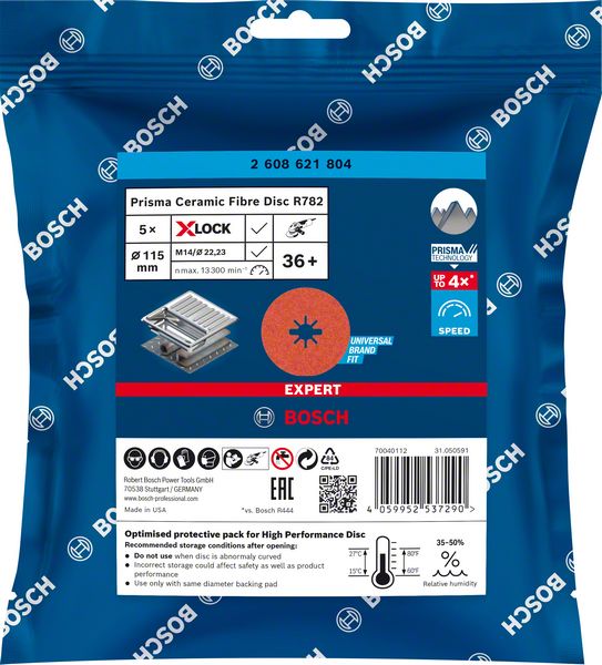 Bosch Professional Expert X-Lock Fiberscheibe R782 Prisma Ceramic Ø 115 mm K 36 5tlg