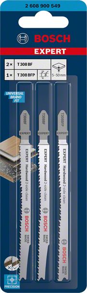 Bosch Expert Stichsägeblatt-Set T 308 BF / BFP Hardwood 2-side clean für ausrissfreies Schneiden von laminierten Arbeitsplatten 3 Stück