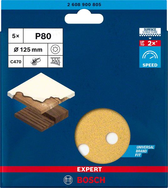 Bosch Professional Expert Schleifpapier C470 mit 8 Löchern für Exzenterschleifer Ø 125 mm K 80