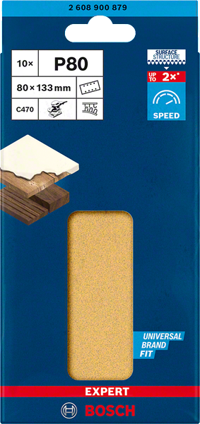 Bosch Professional Expert Schleifpapier C470 mit 8 Löchern für Schwingschleifer 80 x 133 mm P80 10 tlg.