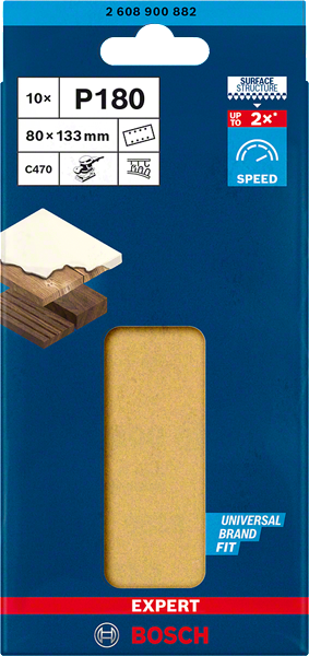 Bosch Professional Expert Schleifpapier C470 mit 8 Löchern für Schwingschleifer 80 x 133 mm P180 10 tlg.