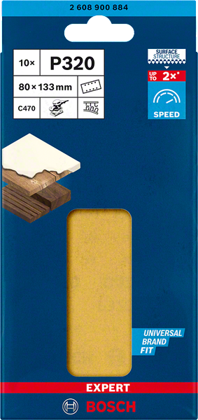 Bosch Professional Expert Schleifpapier C470 mit 8 Löchern für Schwingschleifer 80 x 133 mm P320 10 tlg.