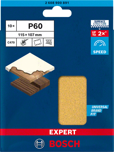 Bosch Professional Expert Schleifpapier C470 mit 6 Löchern für Schwingschleifer 115 x 107 mm K 60