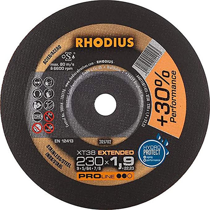 Rhodius Trennscheibe XT38 Ø 230 x 1,9 x 22,23 mm ideal zum Trennen von Stahl und INOX