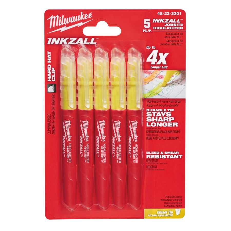 Milwaukee® INKZALL Leuchtmarker mit Heavy Duty Spitze in leuchtgelb 4 tlg.