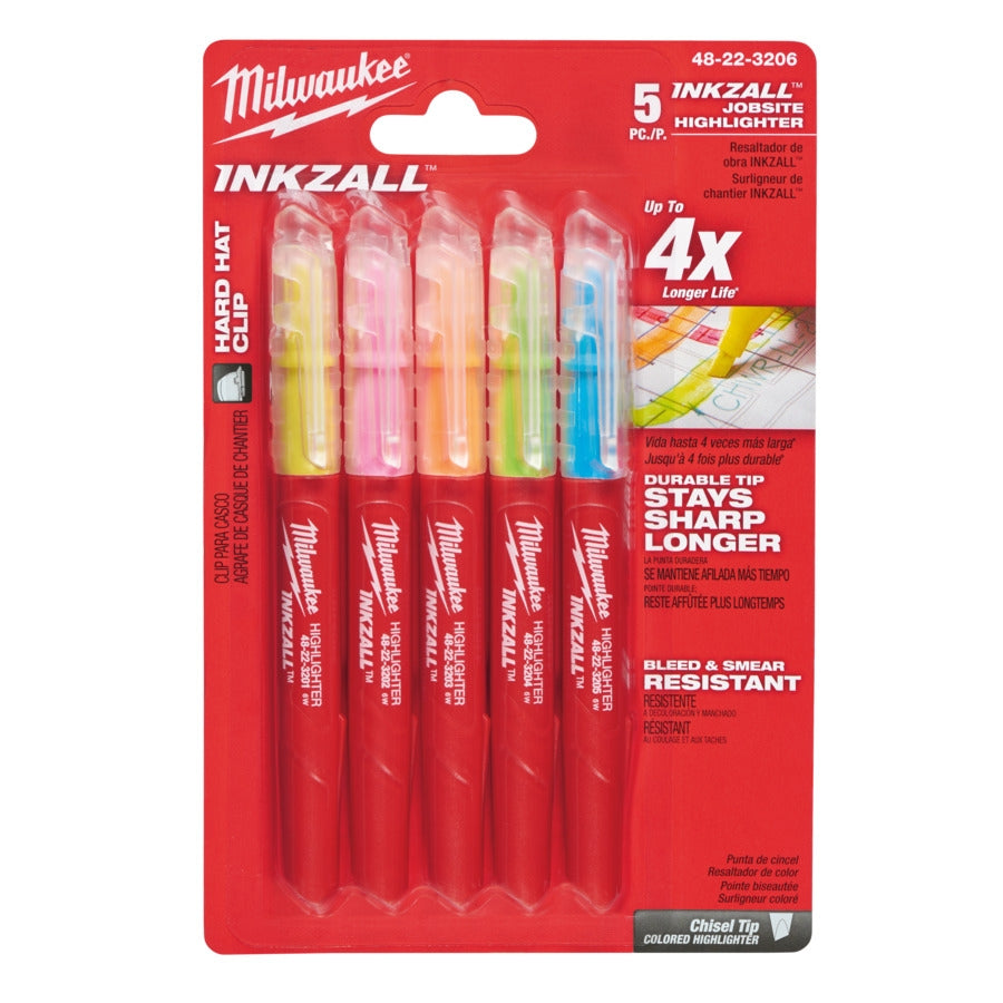 Milwaukee® INKZALL Leuchtmarker mit Heavy Duty Spitze in bunt 4 tlg.