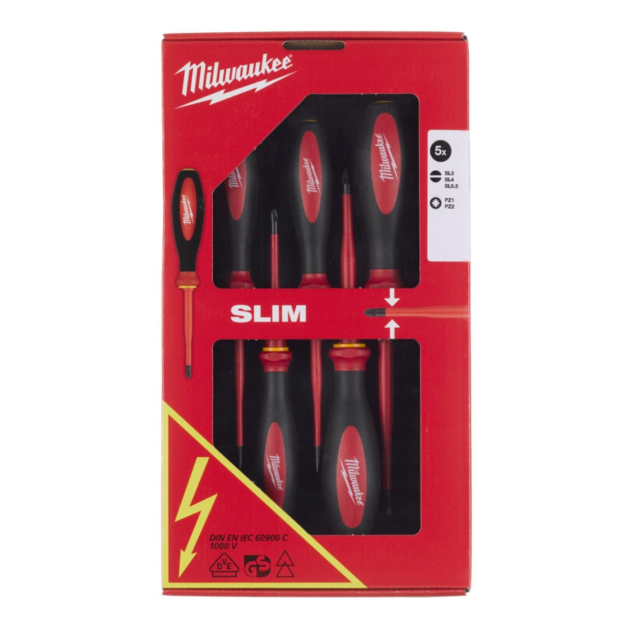 Milwaukee Slim-Schraubendreher VDE Set SL/PZ 5tlg.