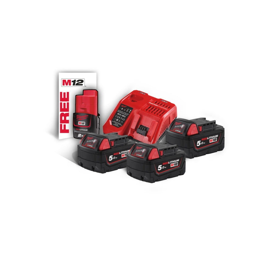 Milwaukee® 18 V Akku-StarterSet M18 NRG-503 NRG KIT 3x 18V 5.0 Ah / 1x 12V 2.0 Ah + M12-18 FC