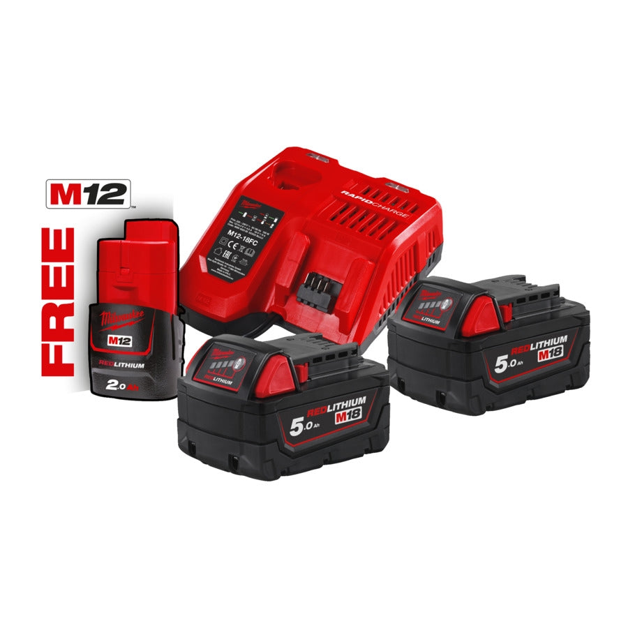 Milwaukee® 18 V Akku-StarterSet M18 NRG-502 NRG KIT 2x 18V 5.0 Ah / 1x 12V 2.0 Ah Akku + M12-18 FC