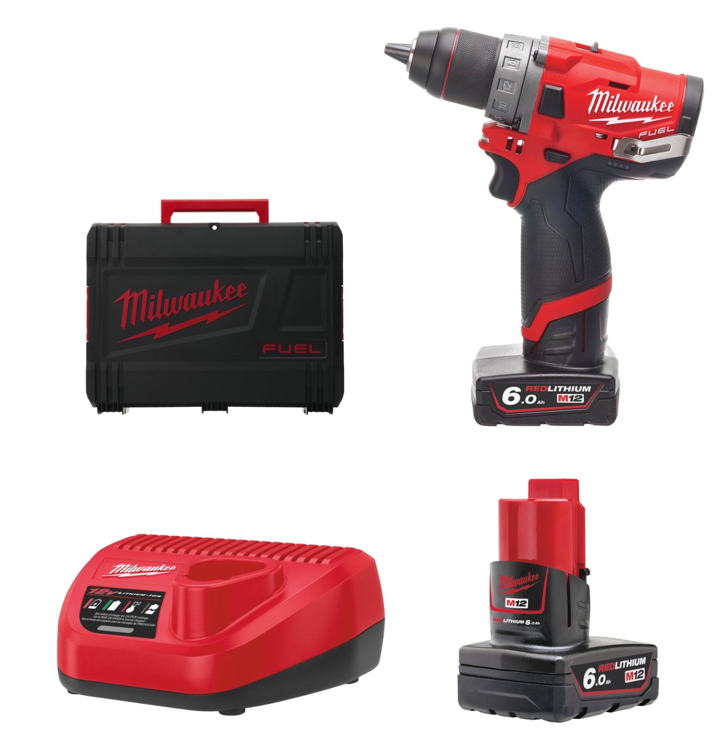 Milwaukee M12 FDD-602X FUEL Akku-Kompakt-Bohrschrauber 44 Nm mit 2x M12B6 Akku und Lader in HD-Box