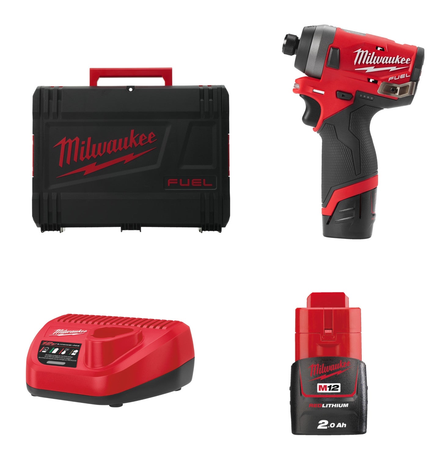 Milwaukee M12 FID-202X FUEL Akku-Kompakt-Schlagschrauber 147 Nm 1/4" Hex 2x M12B2 und Lader in HD-Box