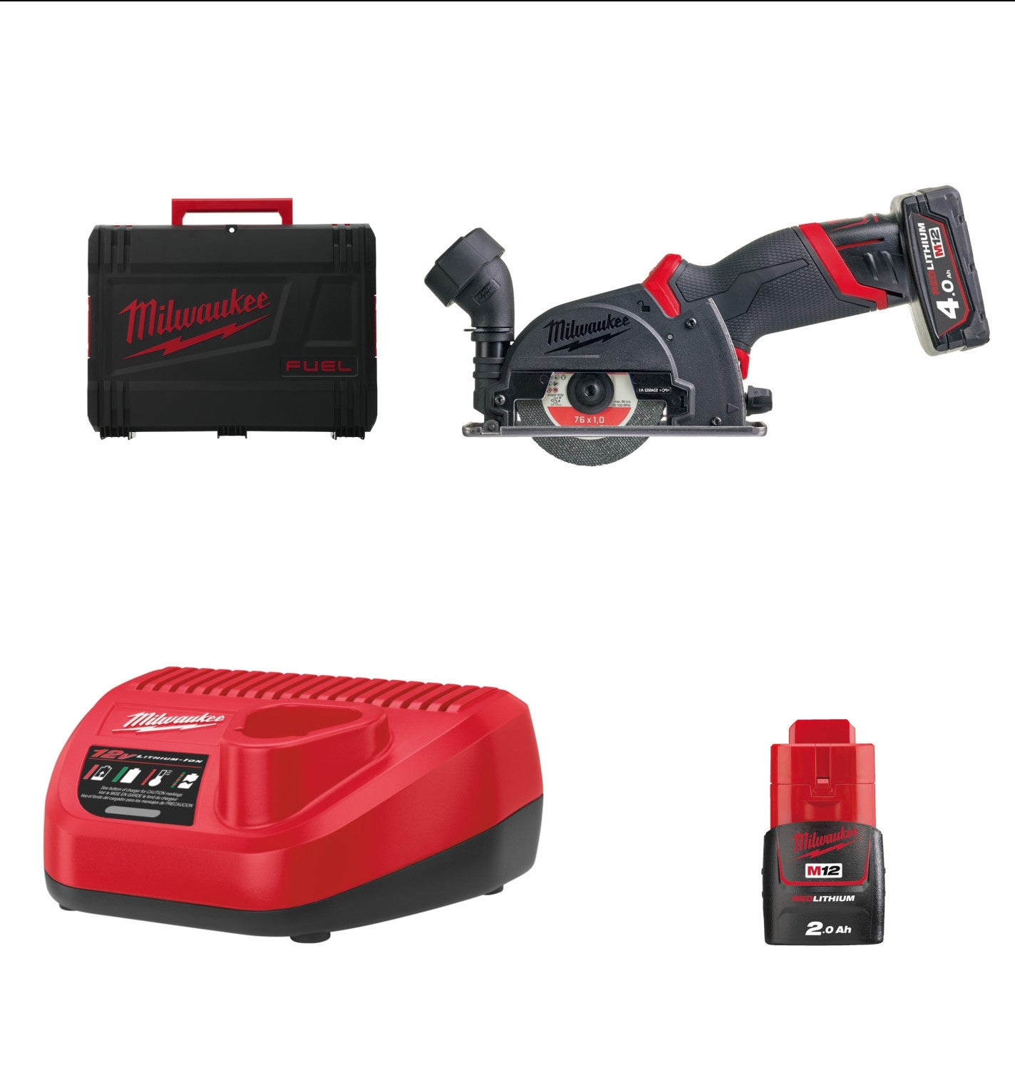 Milwaukee M12 FCOT-422X FUEL Akku-Multimaterialschneider 76 mm 1x M12B4, 1x M12B2, Ladegerät in HD-Box (4933464619)