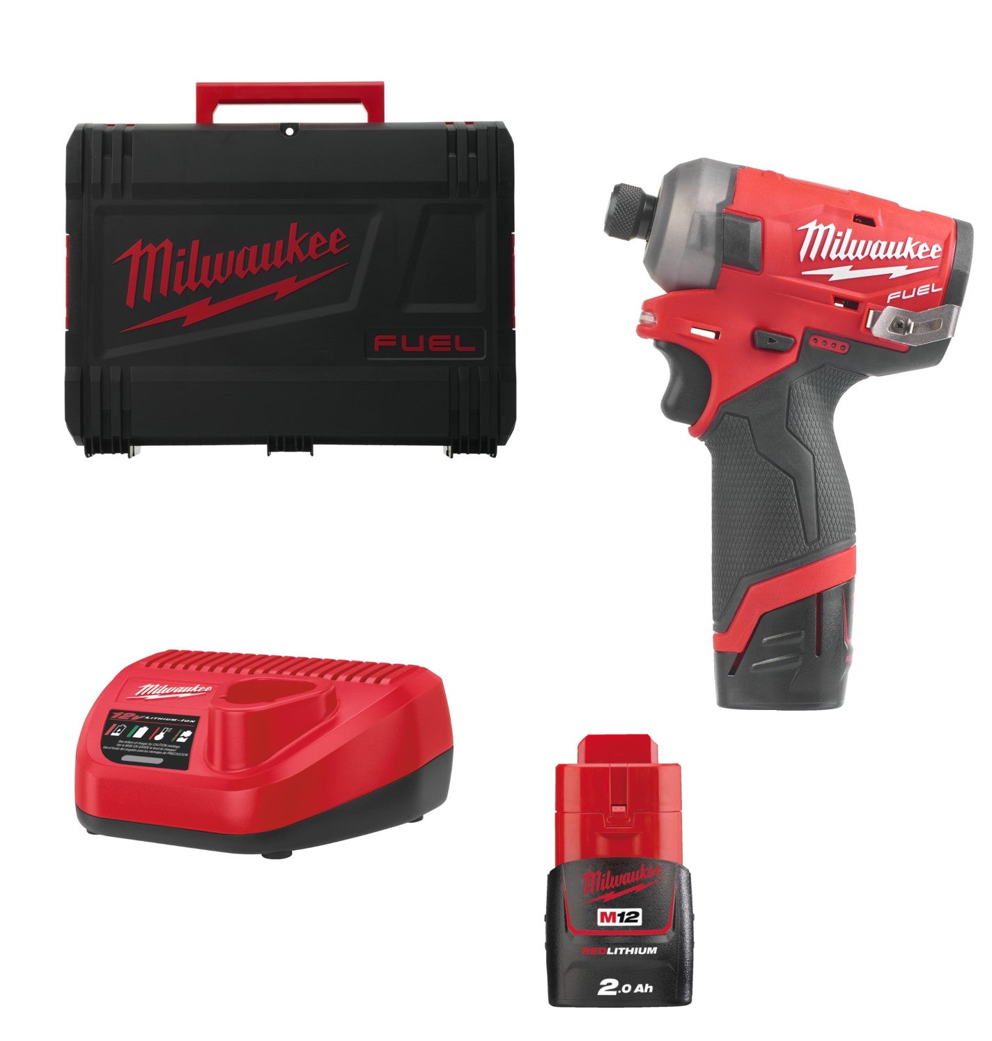 Milwaukee® M12 FQID-202X FUEL Akku-Schlagschrauber 1/4" Aufnahme mit 2x 2.0 Ah und Lader in HD-Box