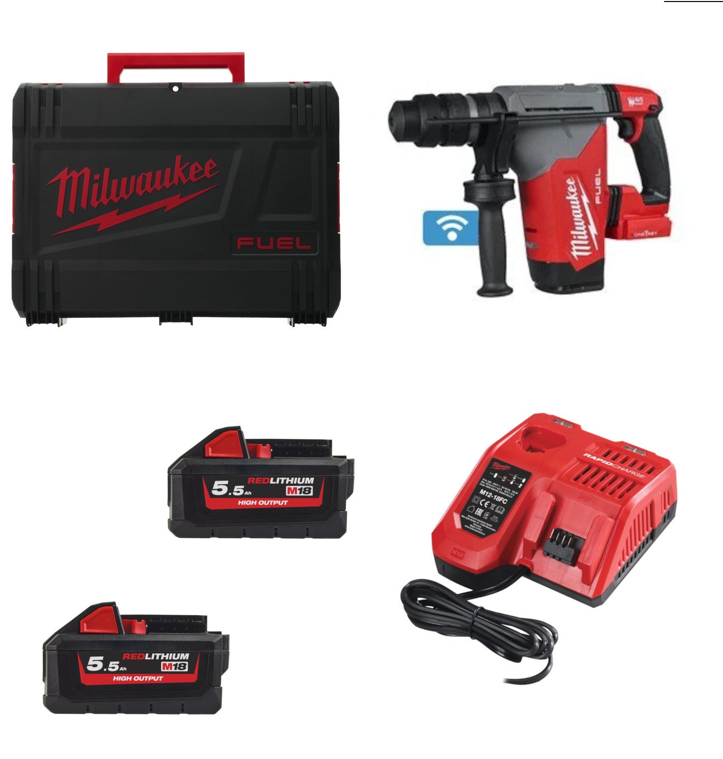 Milwaukee M18 ONEFHPX-552X FUEL ONE-KEY Akku-Kombihammer 5.0 Joule mit 2x M18HB5.5 Akkus und Lader in HD-Box