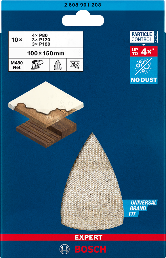 Bosch Expert Schleifnetzscheiben Set M480 für Multischleifer 100 x 150 mm K80/120/180 ideal für Holz, Farbe und Trockenbauwände 10 tlg.