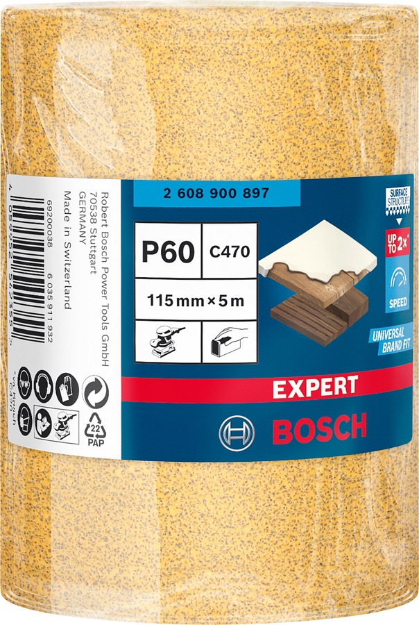 Bosch Expert Schleifpapierrolle C470 zum Handschleifen 115 x 5000 mm P60 2608900897