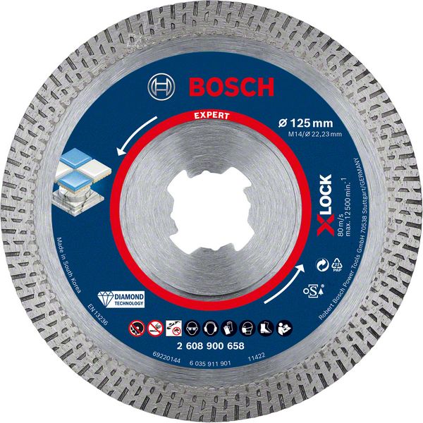 Bosch Professional Expert X-Lock Diamanttrennscheiben HardCeramic Ø 125x22.23 mm M14 für Fliesen, Marmor, Keramik