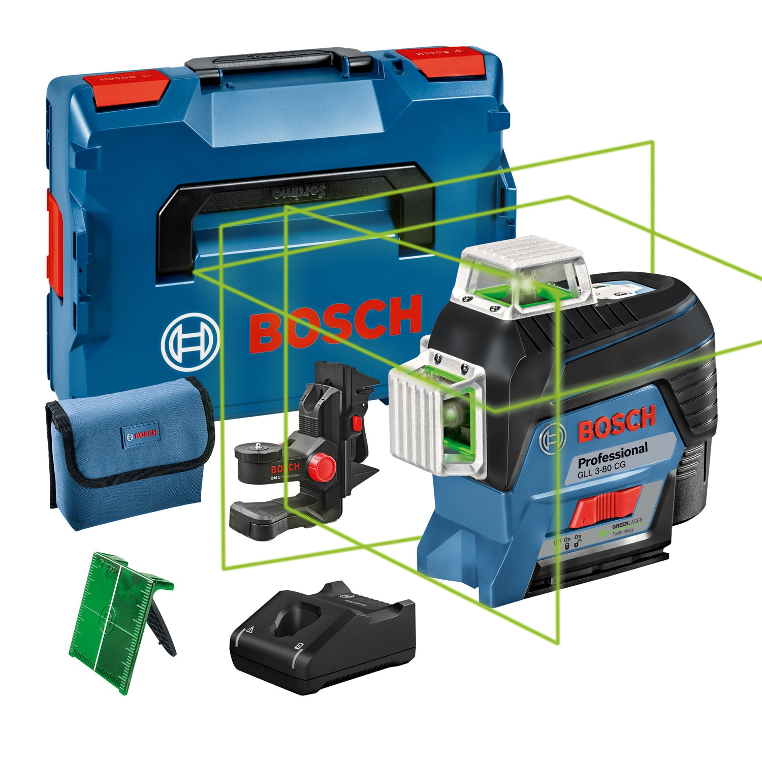 Bosch Professional GLL 3-80 CG Kreuzlinienlaser 1x 2.0 Ah, Lader + BM1 in L-Boxx 136 (0601063T00)