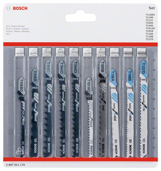 Bosch Stichsägeblatt-Set Bimetal für Holz & Metall mit T-Schaft 10tlg.