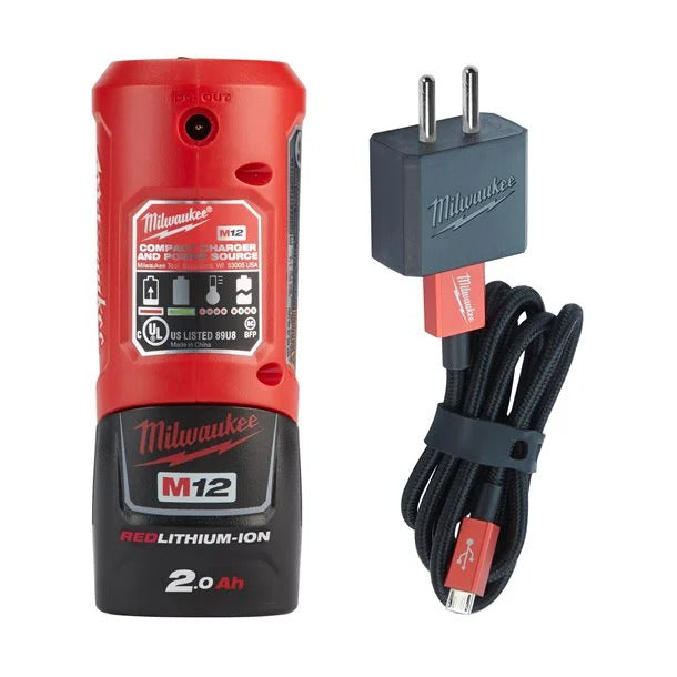 Milwaukee M12 TC Ladegerät mit USB-Stecker und Kabel 2.1 A Ladestrom (4932459450)