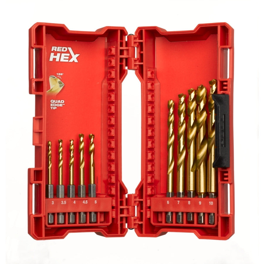 Milwaukee® Shockwave Metallbohrer SWave HSS-G TiN RED HEX Set ⌀ 3 / 3,5 / 4 / 4,5 / 5 / 6 / 7 / 8 / 9 / 10 mm 10 tlg.
